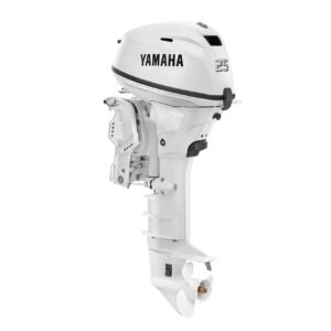Yamaha 25hp High Thrust Outboard | Remote Mechanical, Electric & Manual Start, 25″ Shaft | T25XWTC2 | White